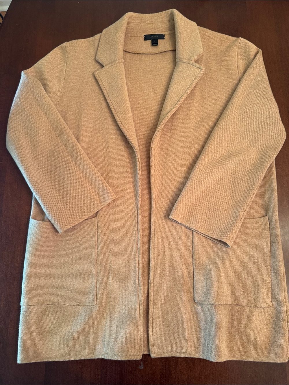 J. Crew Camel Open-Front Knit Cardigan Jacket-Cotton/Poly/Wool Blend